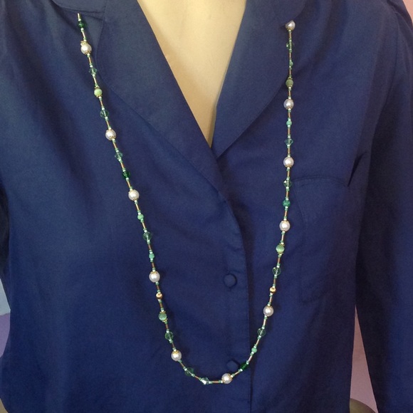 Green, White & Gold Necklace 38" long, never worn, OOAK handcrafted jewelry - Picture 8 of 9